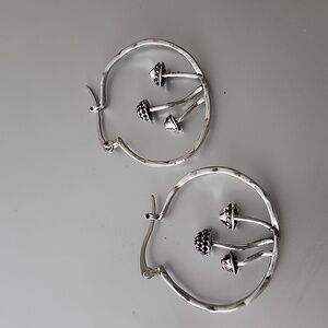 Mushroom Style Silver Tone HOOP Earrings 3D
